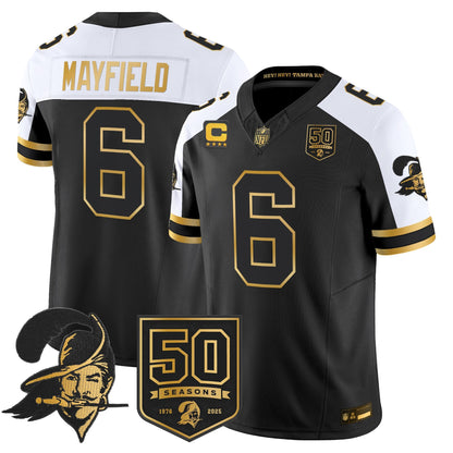 Men's Tampa Bay Buccaneers Throwback 50th Season Patch Gold Vapor Limited Jersey - All Stitched