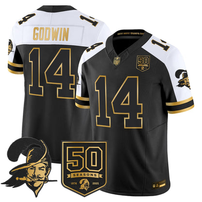 Men's Tampa Bay Buccaneers Throwback 50th Season Patch Gold Vapor Limited Jersey - All Stitched