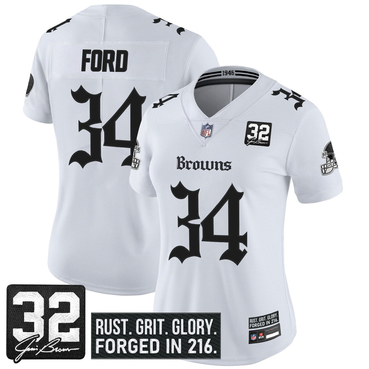 Women's Cleveland Browns 'Gothic Dawg Shadows Drop' Vapor Limited Jersey - All Stitched
