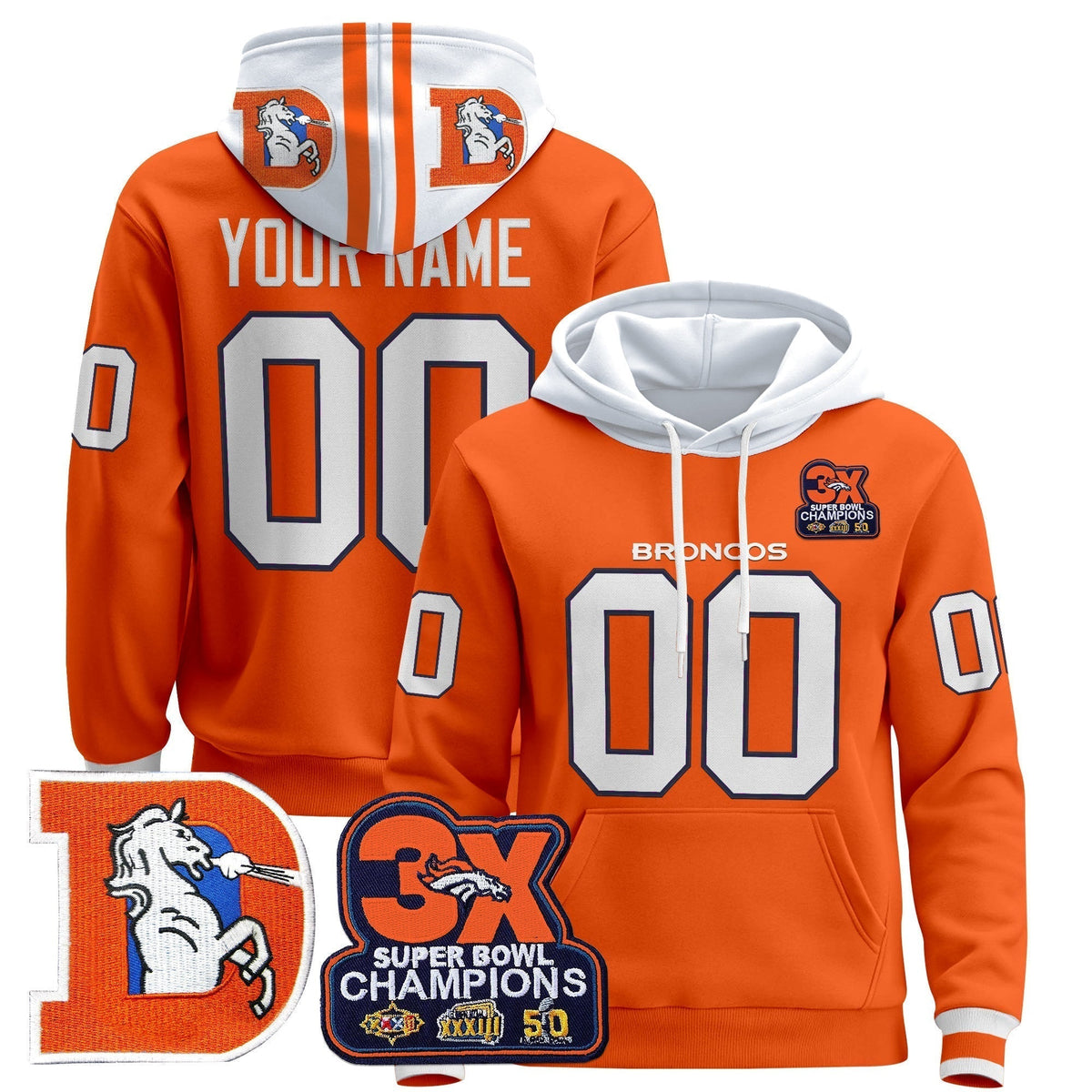 Denver Broncos Throwback Premium Custom Pullover Hoodie - All Stitched