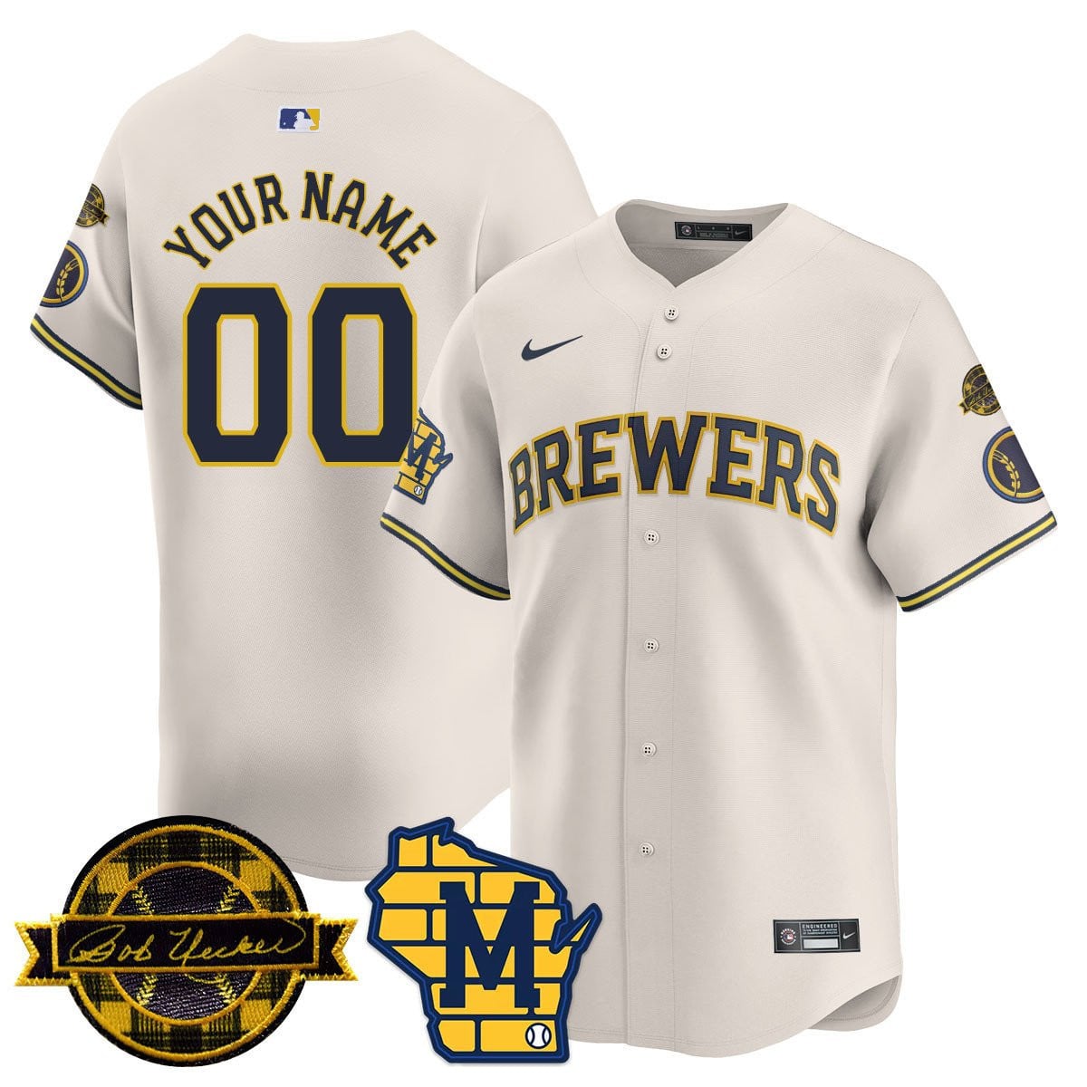 Men's Milwaukee Brewers Bob Uecker Patch Vapor Limited Custom Jersey - All Stitched