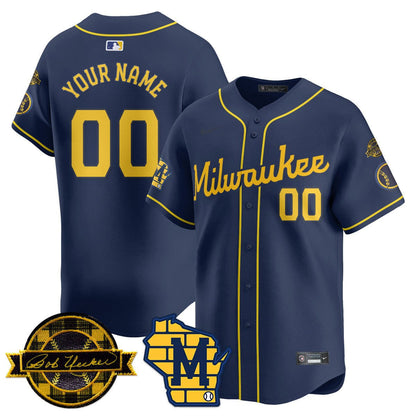 Men's Milwaukee Brewers Bob Uecker Patch Vapor Limited Custom Jersey - All Stitched