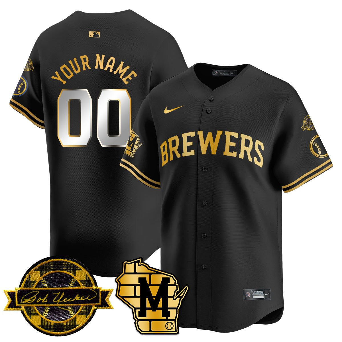 Men's Milwaukee Brewers Bob Uecker Patch Vapor Limited Custom Jersey - All Stitched