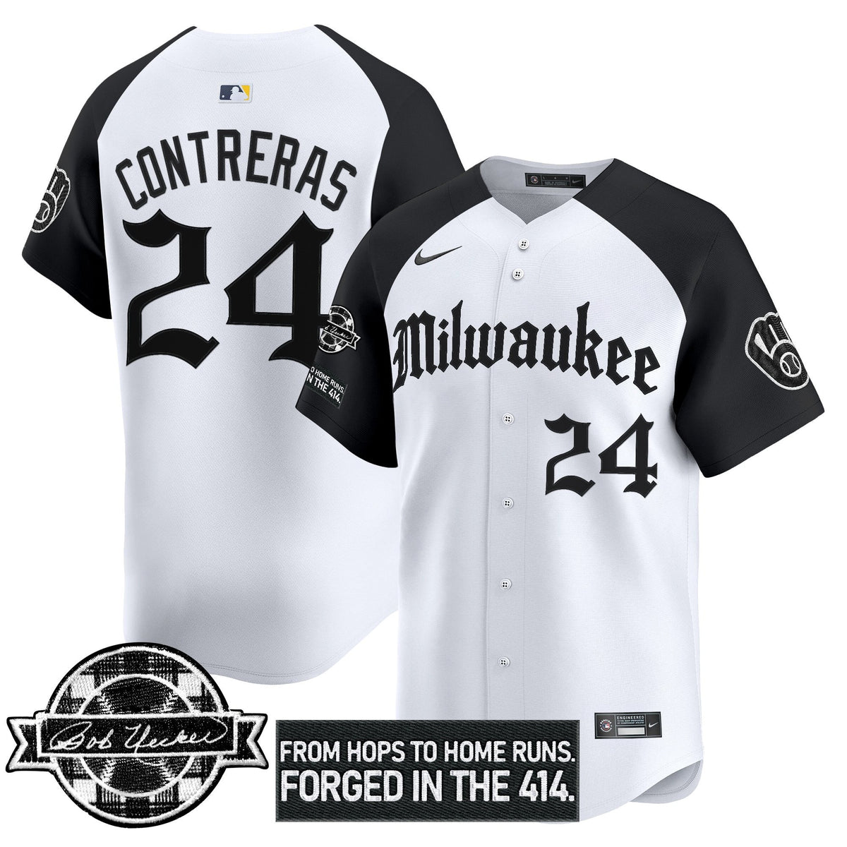 Men's Milwaukee Brewers Bob Uecker Patch Vapor Premier Limited Jersey - Gothic Edition - All Stitched