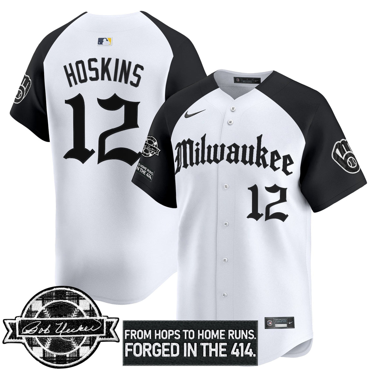 Men's Milwaukee Brewers Bob Uecker Patch Vapor Premier Limited Jersey - Gothic Edition - All Stitched