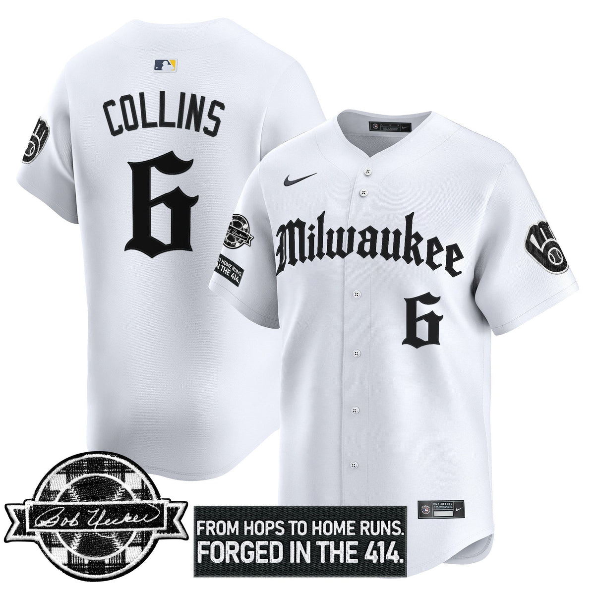 Men's Milwaukee Brewers Bob Uecker Patch Vapor Premier Limited Jersey - Gothic Edition - All Stitched