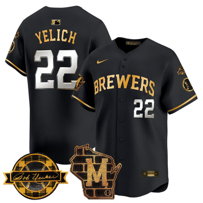 Men's Milwaukee Brewers Home & Bob Uecker Patch Vapor Premier Limited Jersey - All Stitched