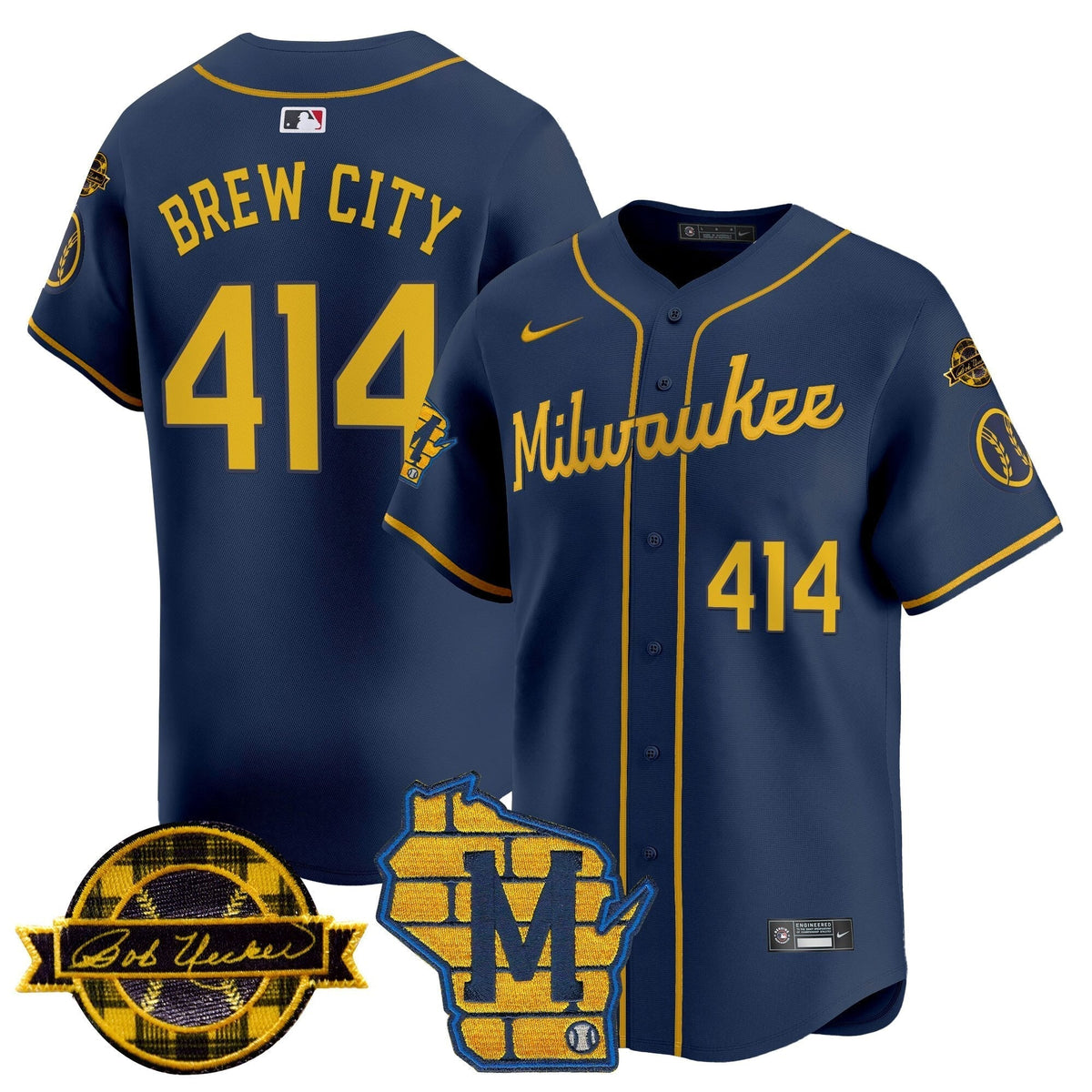 Men's Milwaukee Brewers Home & Bob Uecker Patch Vapor Premier Limited Jersey - All Stitched