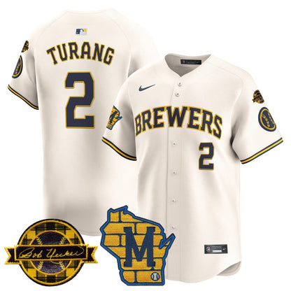 Men's Milwaukee Brewers Home & Bob Uecker Patch Vapor Premier Limited Jersey - All Stitched