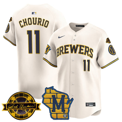 Men's Milwaukee Brewers Home & Bob Uecker Patch Vapor Premier Limited Jersey - All Stitched