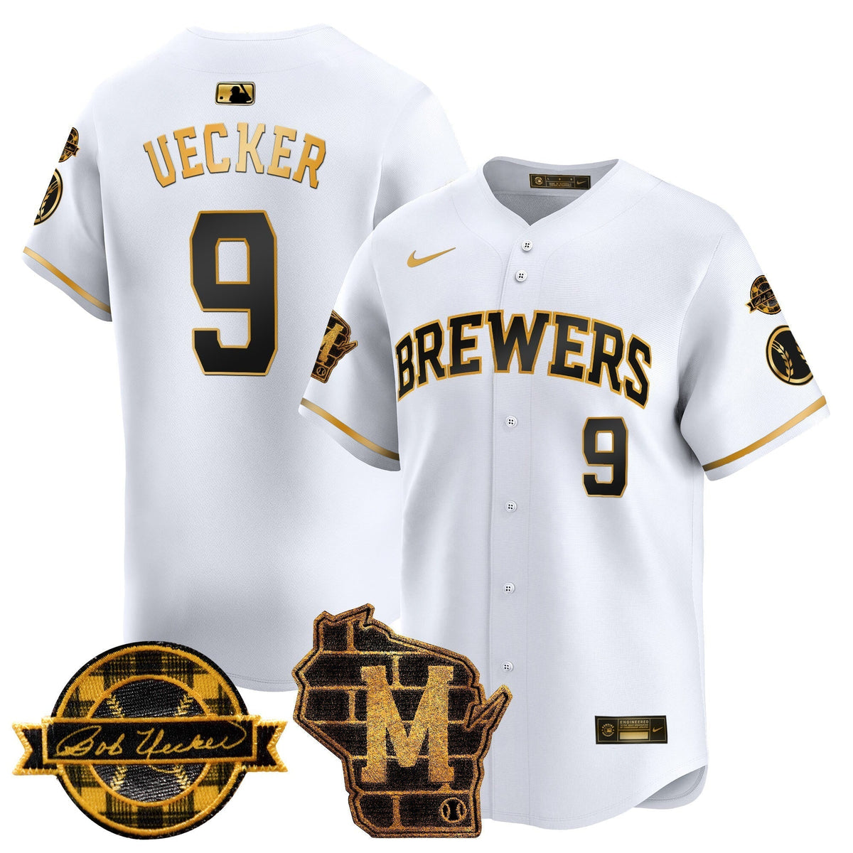 Men's Milwaukee Brewers Home & Bob Uecker Patch Vapor Premier Limited Jersey - All Stitched