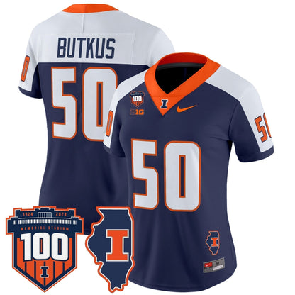 Women's Illinois Fighting Illini 100th Memorial Stadium Patch Vapor Limited Jersey - All Stitched