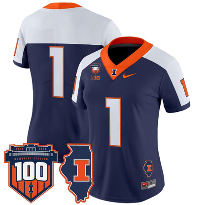 Women's Illinois Fighting Illini 100th Memorial Stadium Patch Vapor Limited Jersey - All Stitched