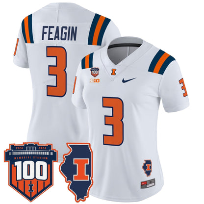 Women's Illinois Fighting Illini 100th Memorial Stadium Patch Vapor Limited Jersey - All Stitched