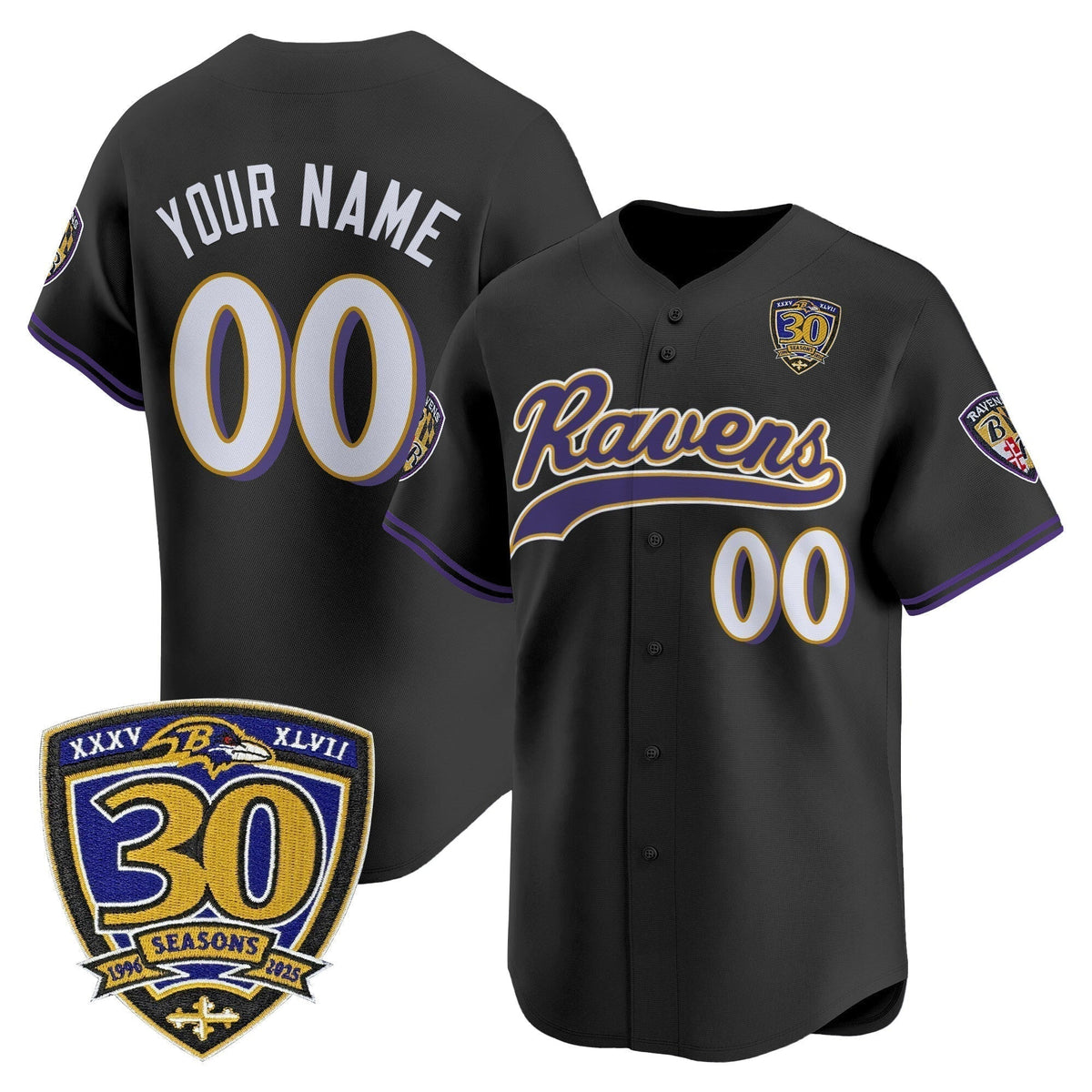 Baltimore Ravens 2025 Vapor Baseball Custom Jersey - 30th Anniversary Patch - All Stitched