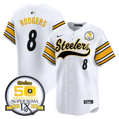 Men's Steelers 50th Anniversary Of Super Bowl IX Patch Vapor Premier Baseball Jersey - All Stitched