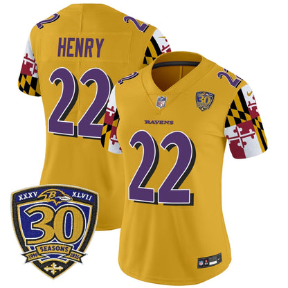 Women's Baltimore Ravens 'Maryland Flag Edition' Vapor Limited Jersey - 30th Anniversary Patch - All Stitched