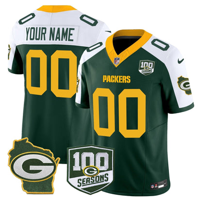 Green Bay Packers 100th Season & Home Patch Vapor Limited Custom Jersey - All Stitched
