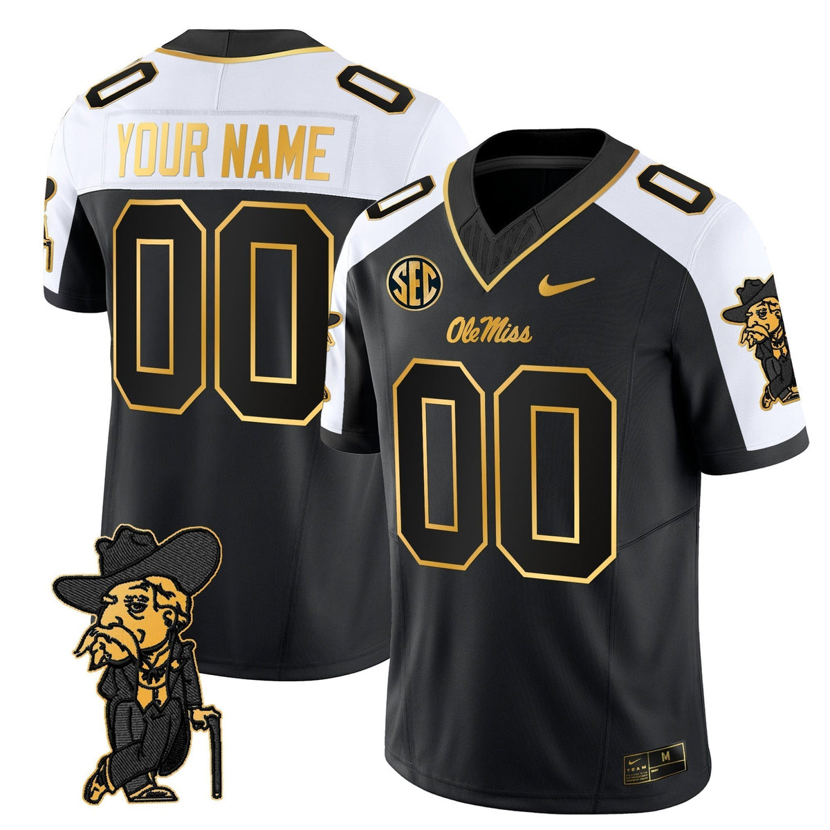 Ole Miss Rebels 2025 Gold Vapor Limited Custom Jersey - All Stitched