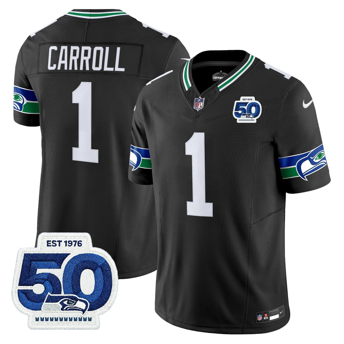 Men's Seattle Seahawks Throwback Vapor Limited Jersey - 50th Anniversary Patch - All Stitched