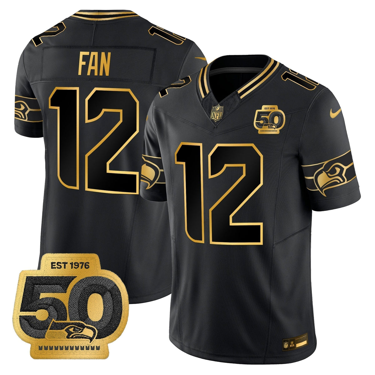 Men's Seattle Seahawks 50th Anniversary Patch Gold Vapor Limited Jersey - All Stitched