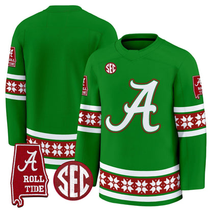 Men's Alabama Crimson Tide Football 2025 'Christmas Edition' Premium Jersey - Hockey Style - Stitched