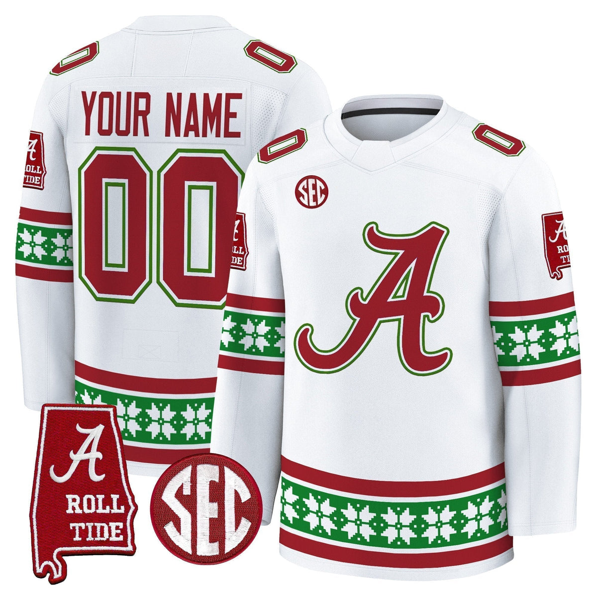 Alabama Crimson Tide Football 2025 'Christmas Edition' Premium Custom Jersey - Hockey Style - Stitched