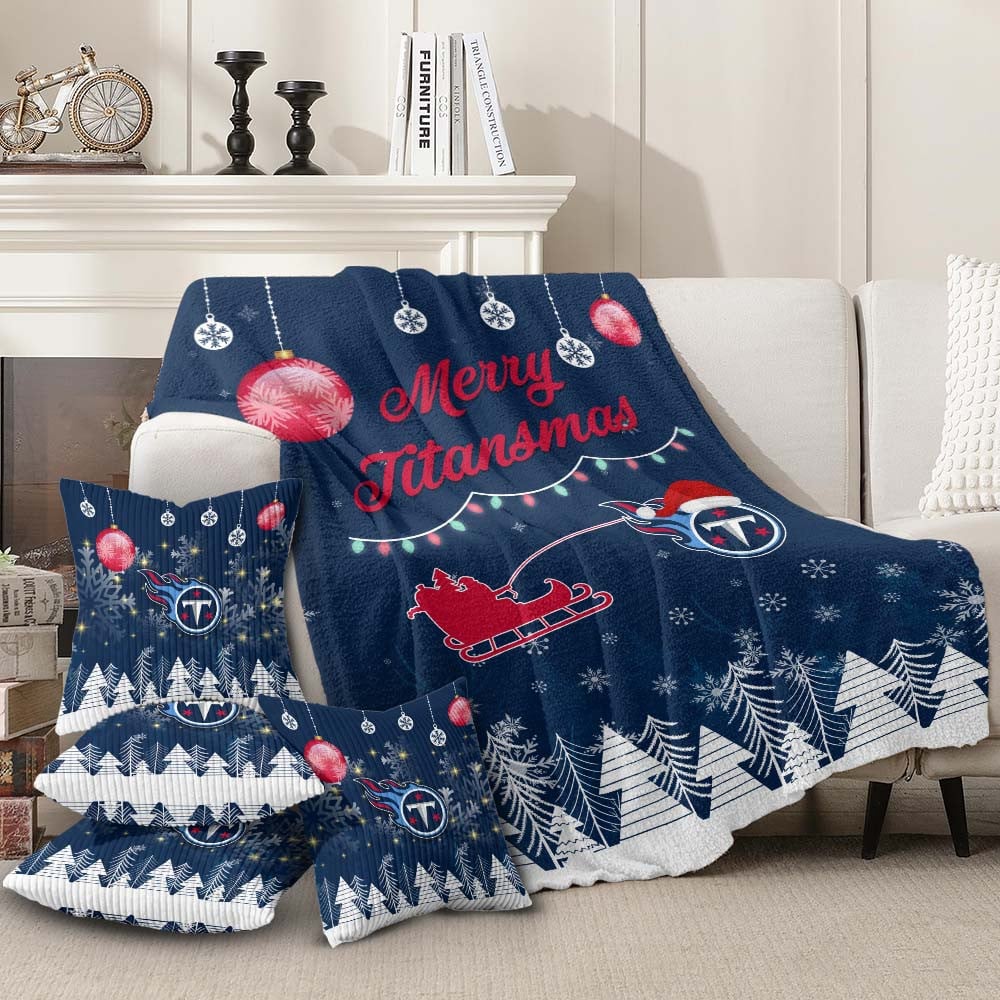 Tennessee Titans | Premium Christmas Fleece Blanket & Throw Pillow Combo MM