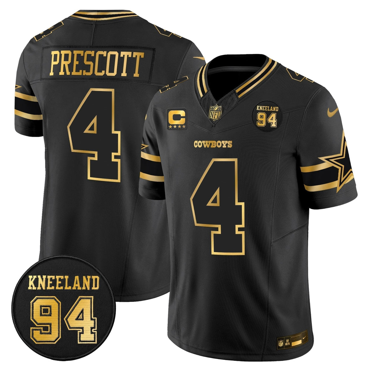 Men's Dallas Cowboys #94 Marshawn Kneeland Memorial Patch Gold Vapor Limited Jersey - All Stitched