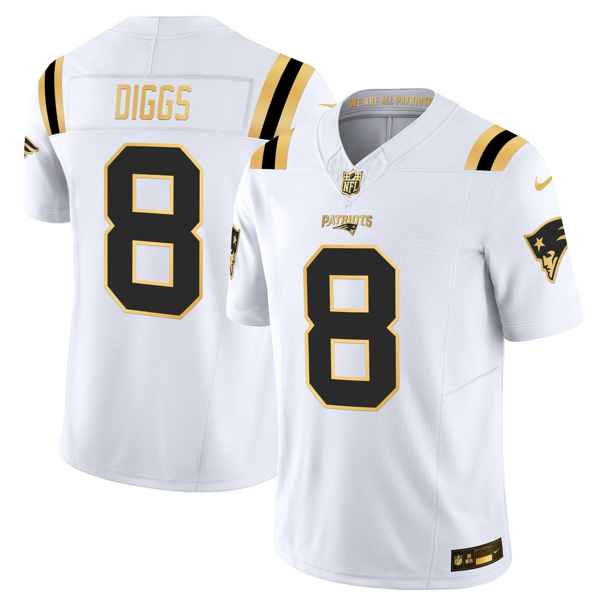 Men's New England Patriots 2025 Gold Vapor Limited Jersey - All Stitched
