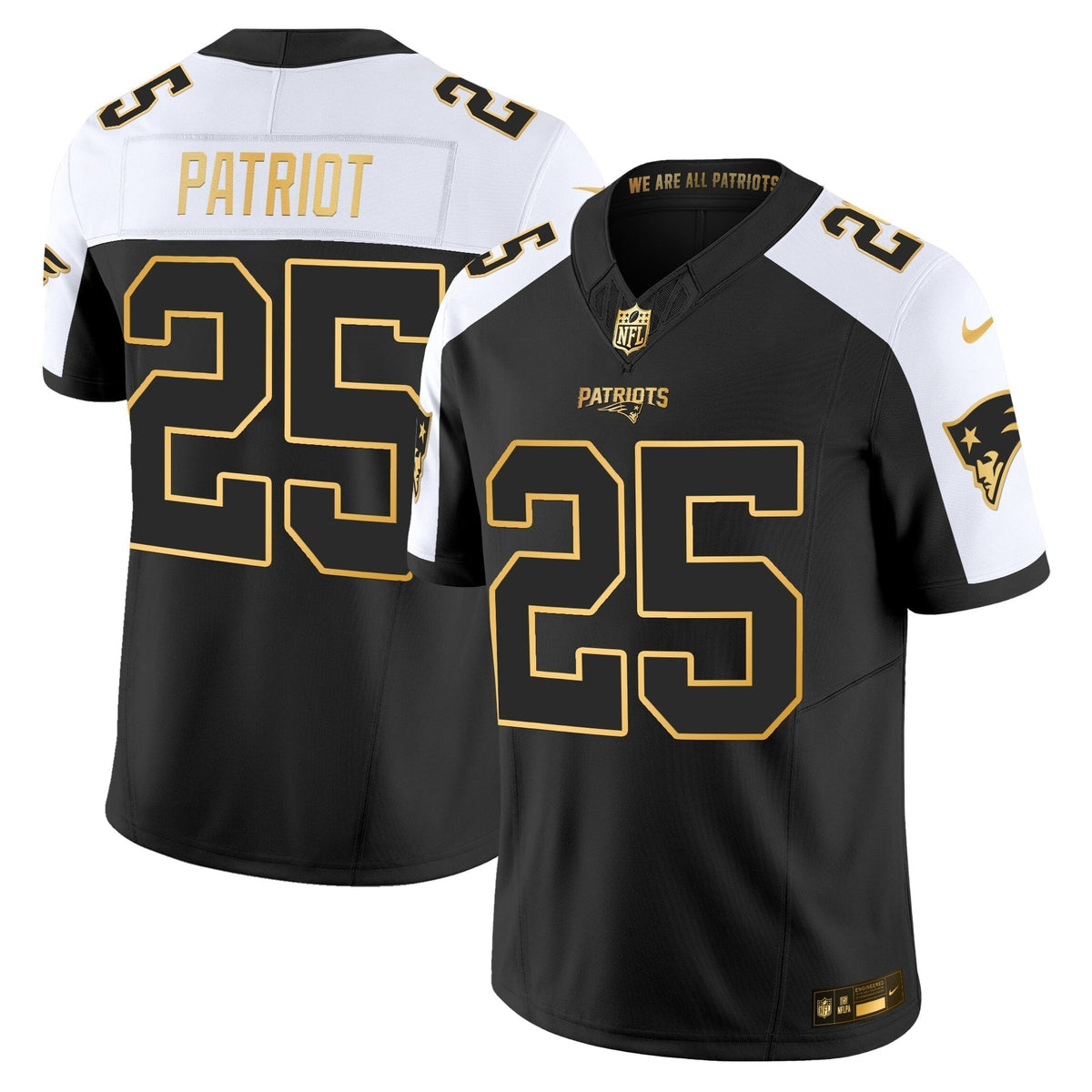 Men's New England Patriots 2025 Gold Vapor Limited Jersey - All Stitched