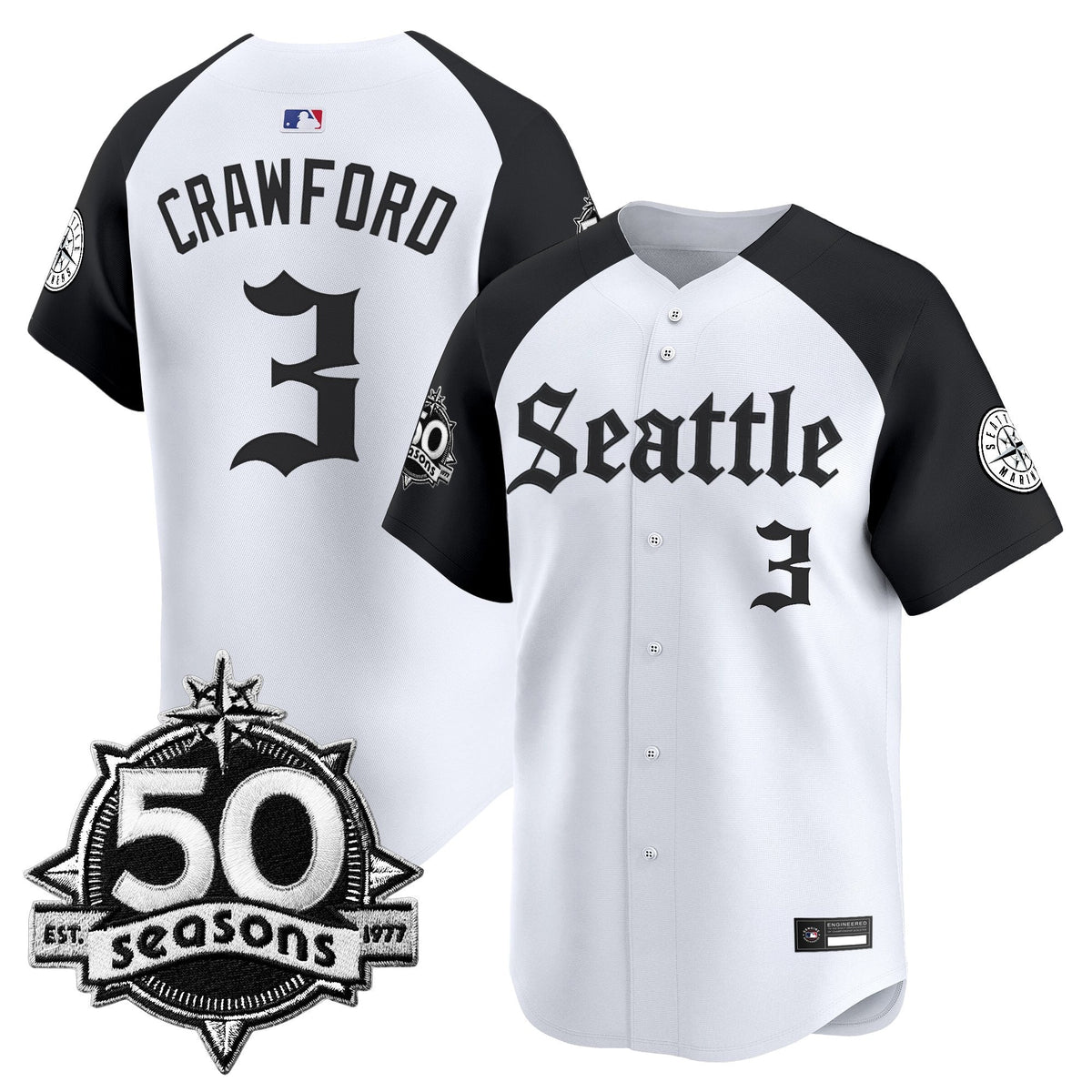Men's Seattle Mariners 50 Seasons Patch Vapor Premier Limited Jersey - Gothic Edition - All Stitched