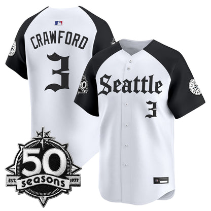 Men's Seattle Mariners 50 Seasons Patch Vapor Premier Limited Jersey - Gothic Edition - All Stitched
