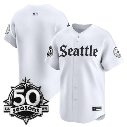 Men's Seattle Mariners 50 Seasons Patch Vapor Premier Limited Jersey - Gothic Edition - All Stitched
