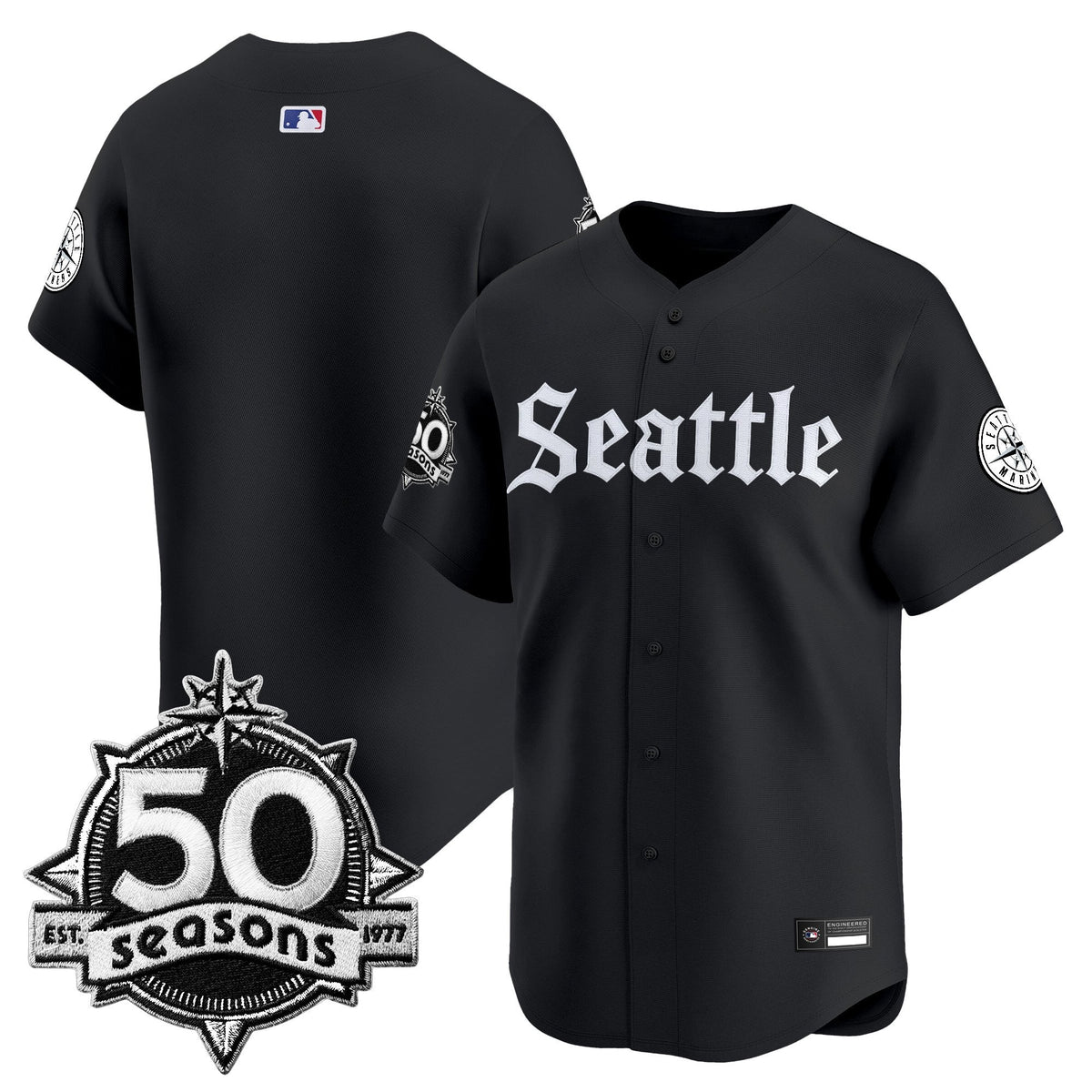 Men's Seattle Mariners 50 Seasons Patch Vapor Premier Limited Jersey - Gothic Edition - All Stitched