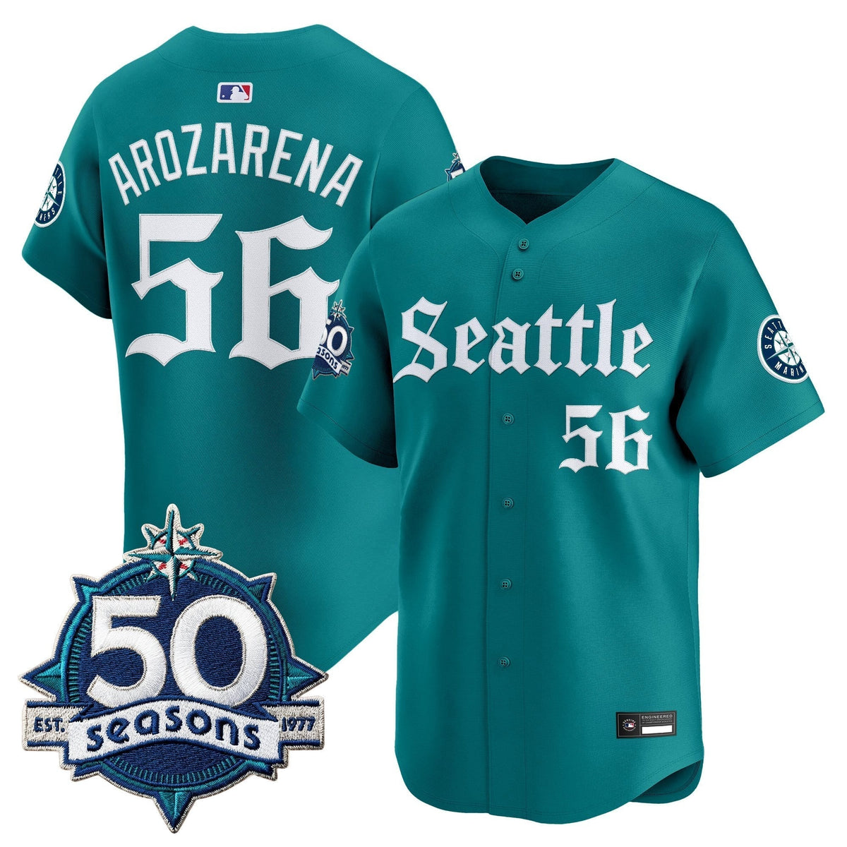 Men's Seattle Mariners 50 Seasons Patch Vapor Premier Limited Jersey - Gothic Edition - All Stitched