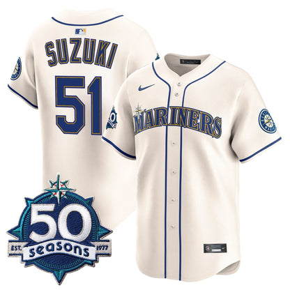 Men's Seattle Mariners 50 Seasons Patch Vapor Premier Limited Jersey - All Stitched