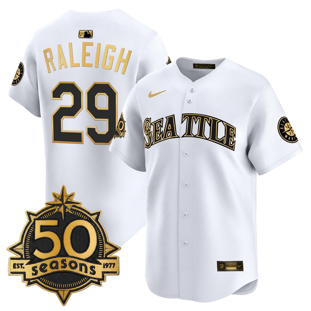 Men's Seattle Mariners 50 Seasons Patch Vapor Premier Limited Jersey - All Stitched