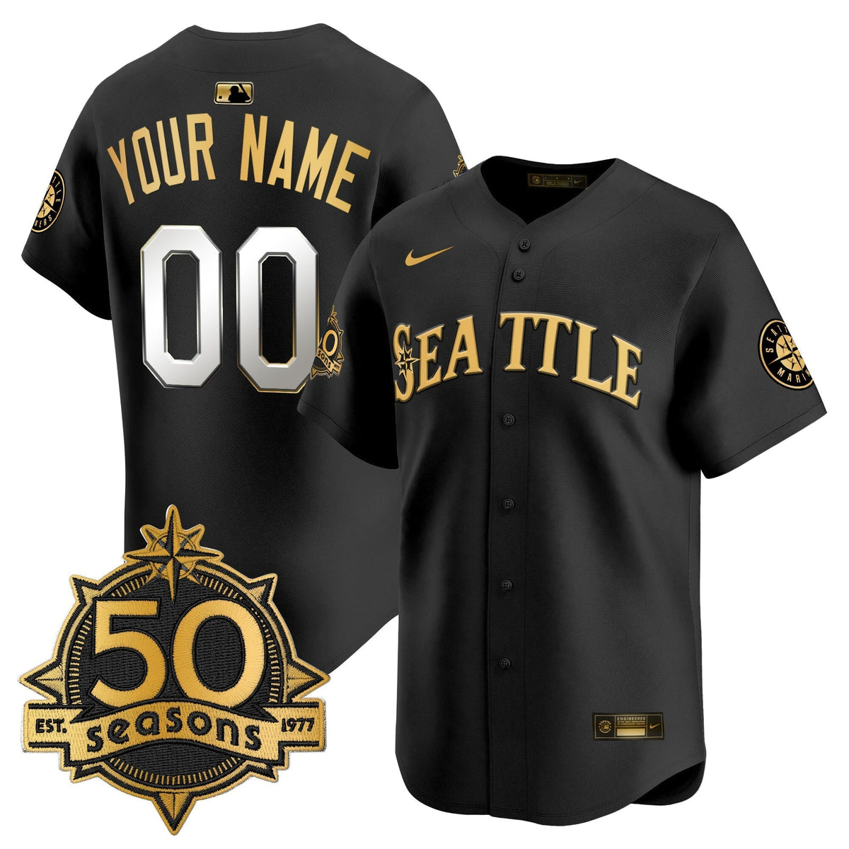 Seattle Mariners 50 Seasons Patch Vapor Premier Limited Custom Jersey - All Stitched