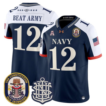 Men's Navy Midshipmen 250th Anniversary Vapor Limited Jersey - USS Constitution Patch - Stitched