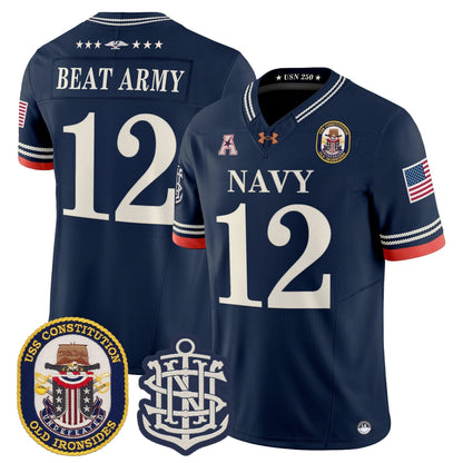 Men's Navy Midshipmen 250th Anniversary Vapor Limited Jersey - USS Constitution Patch - Stitched
