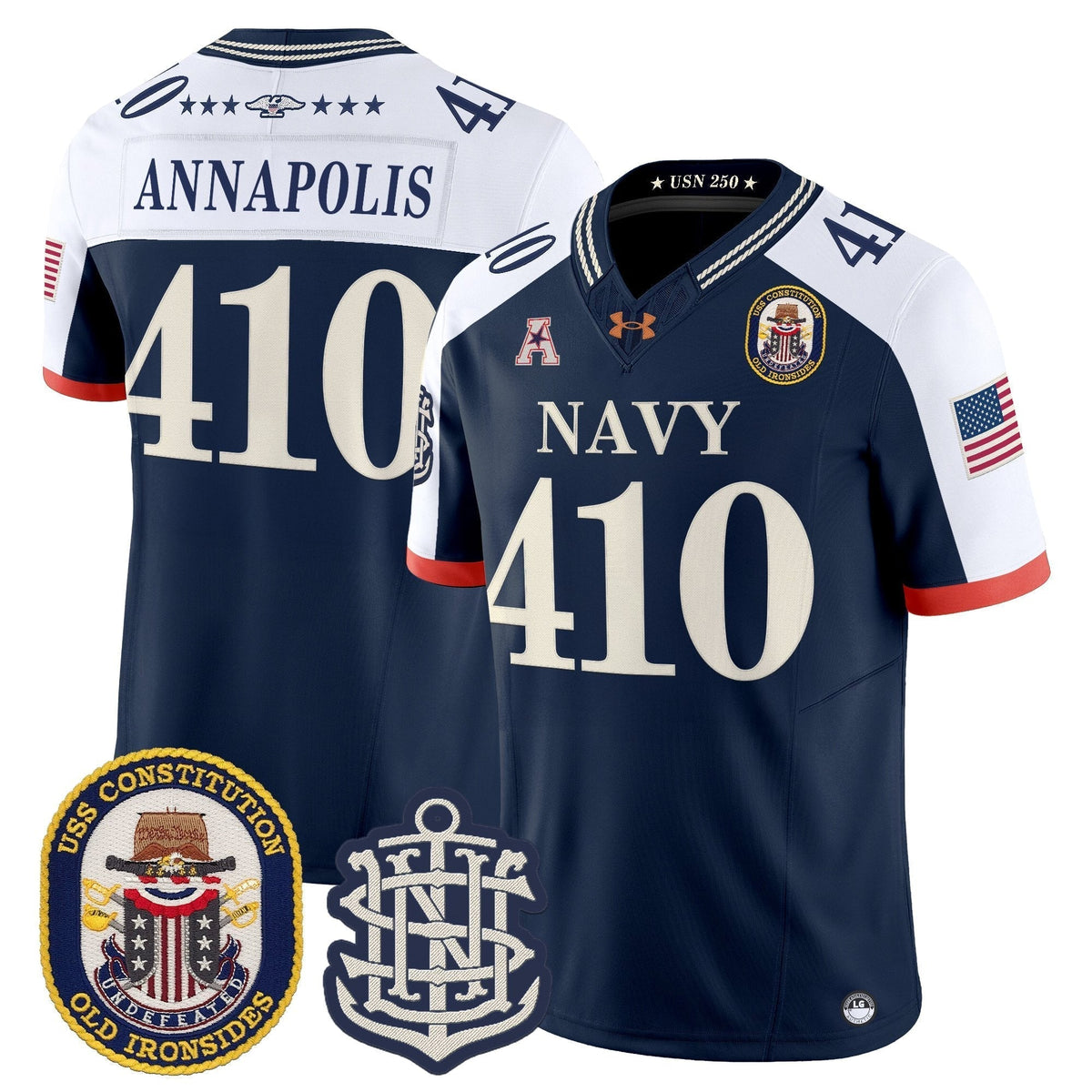 Men's Navy Midshipmen 250th Anniversary Vapor Limited Jersey - USS Constitution Patch - Stitched
