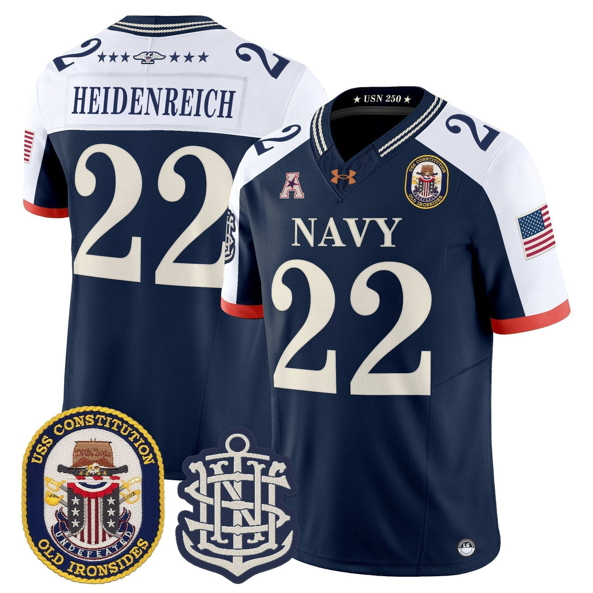 Men's Navy Midshipmen 250th Anniversary Vapor Limited Jersey - USS Constitution Patch - Stitched