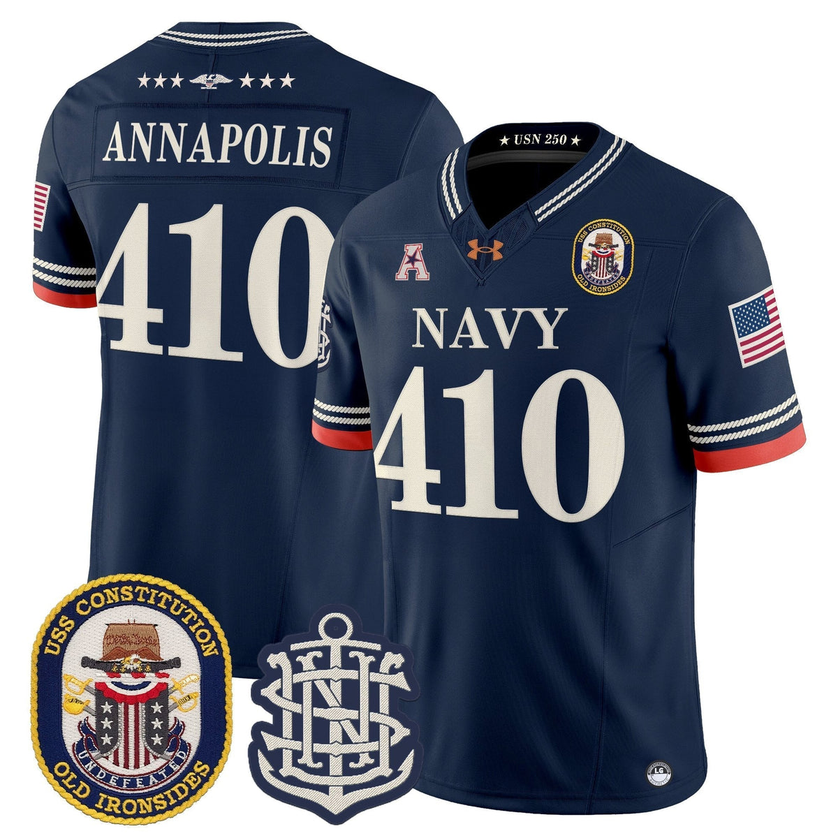 Men's Navy Midshipmen 250th Anniversary Vapor Limited Jersey - USS Constitution Patch - Stitched
