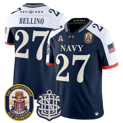 Men's Navy Midshipmen 250th Anniversary Vapor Limited Jersey - USS Constitution Patch - Stitched