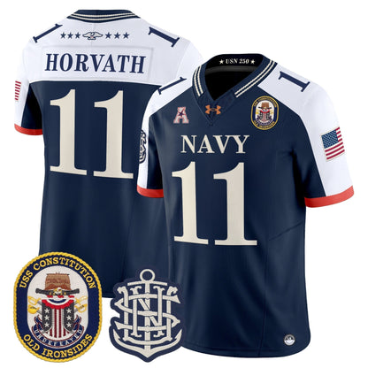 Men's Navy Midshipmen 250th Anniversary Vapor Limited Jersey - USS Constitution Patch - Stitched