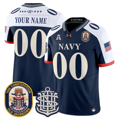 Navy Midshipmen 250th Anniversary Vapor Limited Custom Jersey - USS Constitution Patch - Stitched