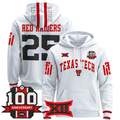 Men's Texas Tech Red Raiders 2025 Premium Pullover Hoodie - 100th Anniversary Patch - All Stitched
