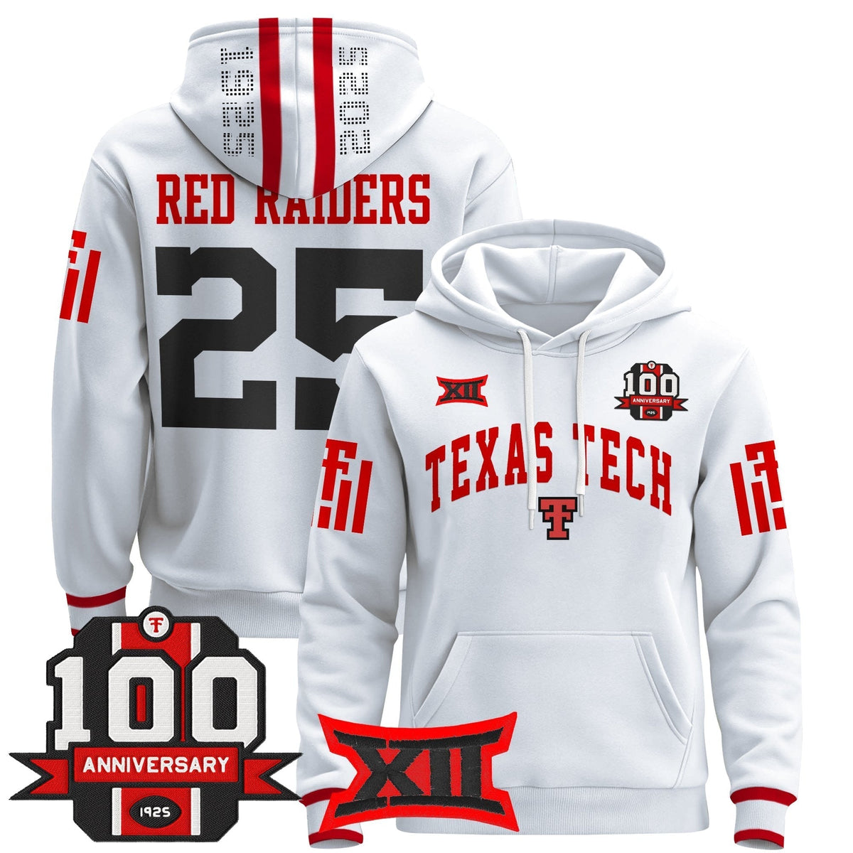 Men's Texas Tech Red Raiders 2025 Premium Pullover Hoodie - 100th Anniversary Patch - All Stitched