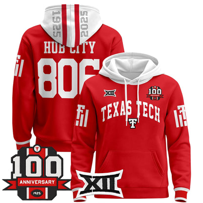 Men's Texas Tech Red Raiders 2025 Premium Pullover Hoodie - 100th Anniversary Patch - All Stitched
